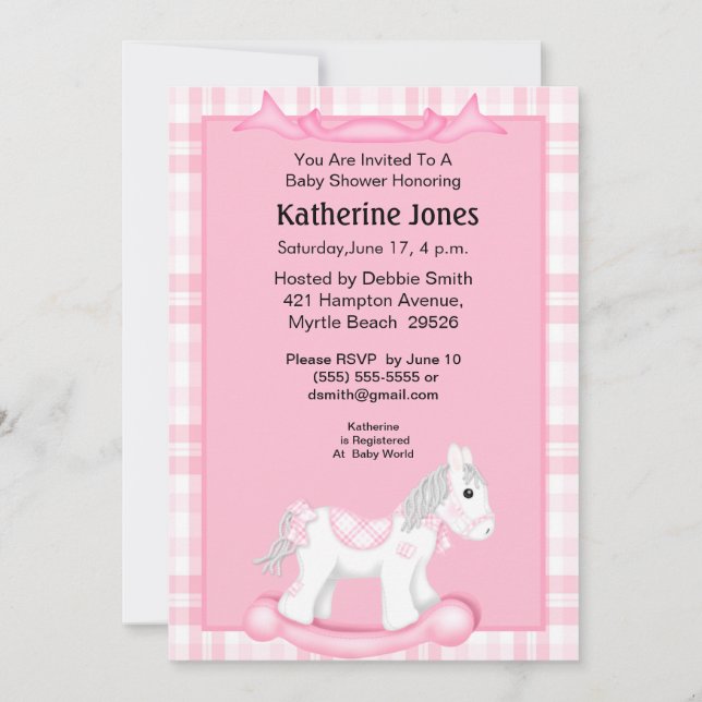 Baby shower Cheval Rose Cute Invitation (Devant)