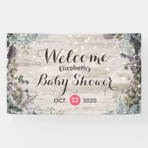 Baby Shower Chic Floral String Lights Rustic Wood Banner