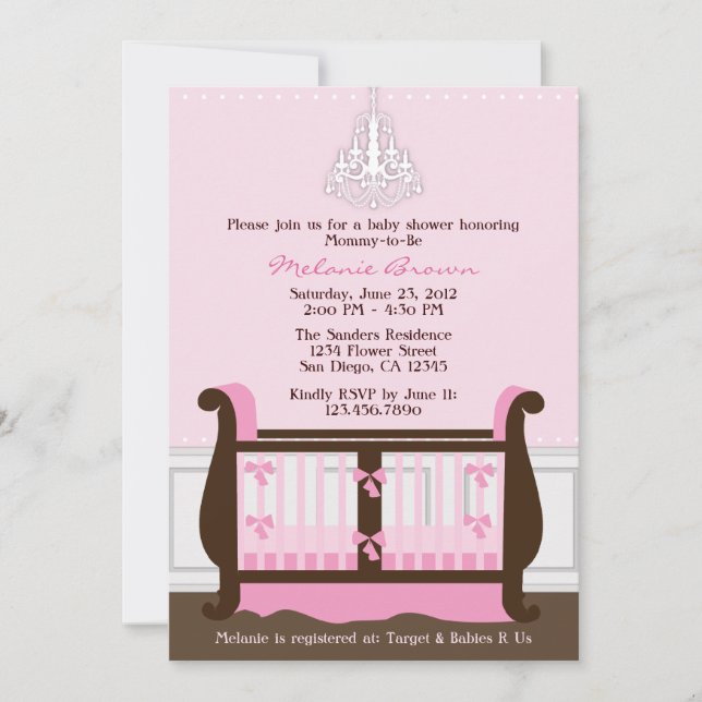 Baby shower Chic Girl Pink Nursery Deco Invitation (Devant)