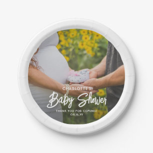 Baby Shower Chic Modern Script Typography & Photo Paper Plate