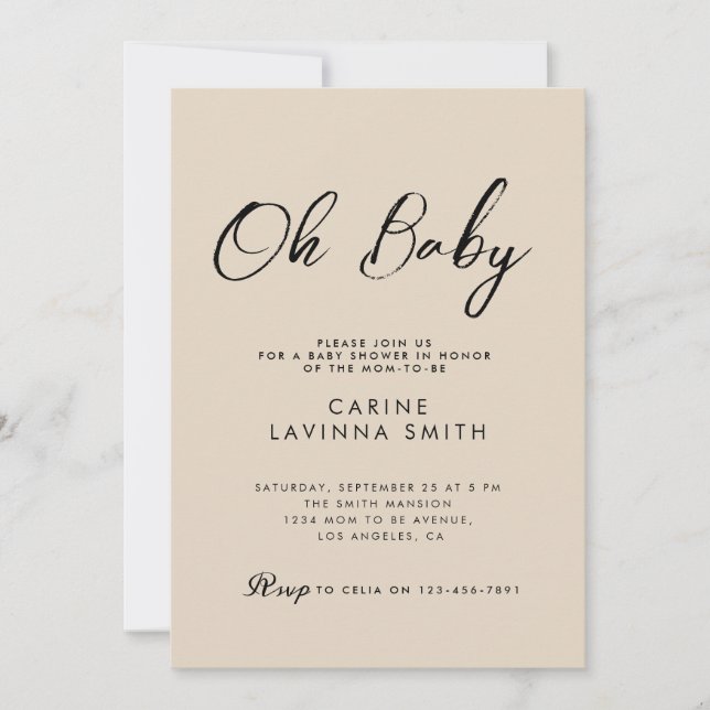 Baby shower chic script invitation moderne (Devant)