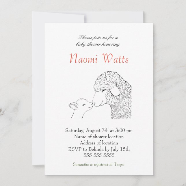 Baby shower chrétien Invitation Baby shower d'agne (Devant)