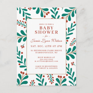 BABY SHOWER   Christmas Mistletoe & Holly Postcard