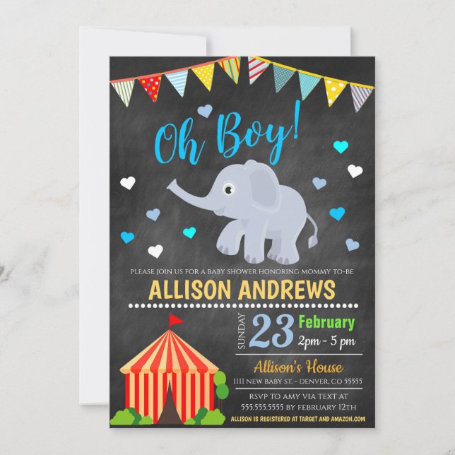 Baby shower cirque à thème garçon Invitation (Devant)