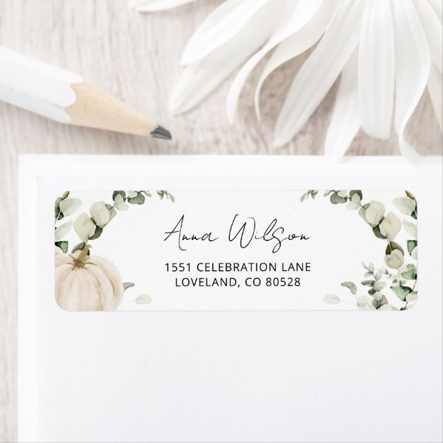 Baby shower Citrouille blanc Adresse de retour (En situation)