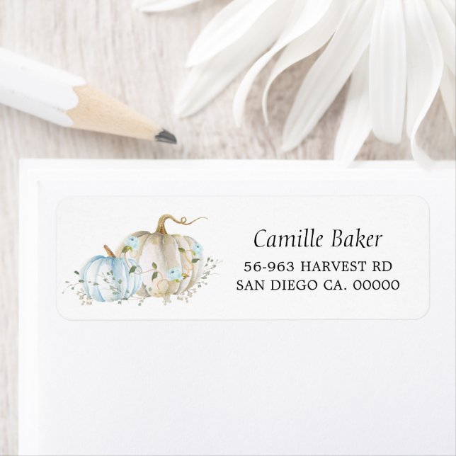 Baby shower Citrouille bleu - Adresse de retour (En situation)