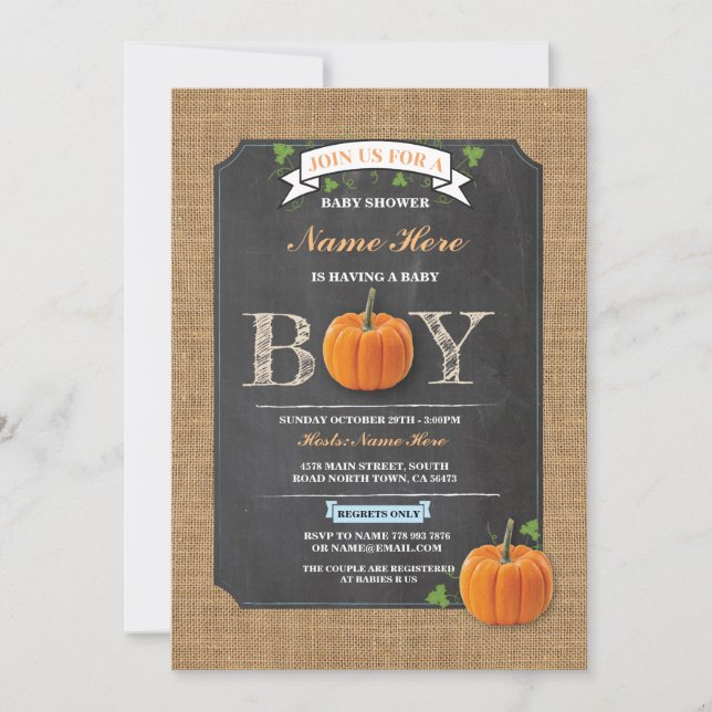 Baby shower Citrouille C'est un Invitation rustiqu (Devant)