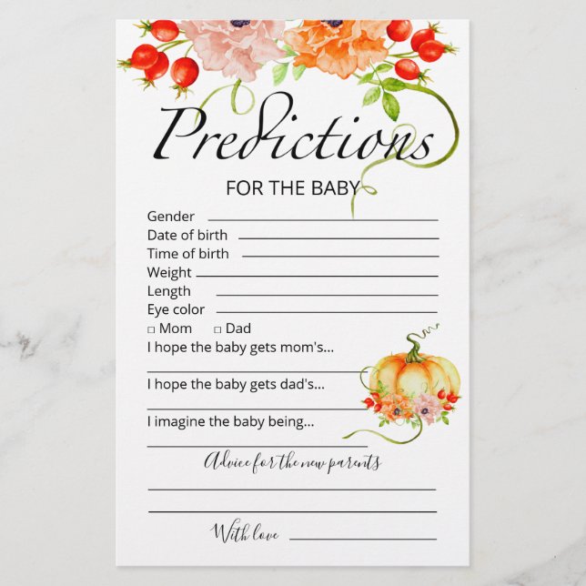 Baby shower citrouille de la carte de conseil Baby (Devant)