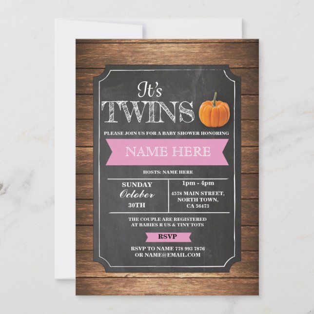 Baby shower Citrouille Invitation du Girl Twins Pa (Devant)