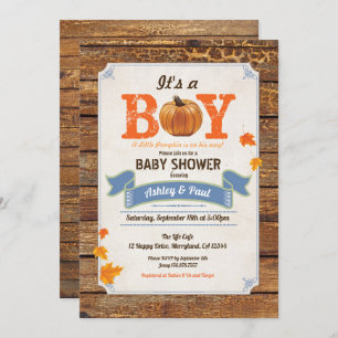 baby shower Citrouille invitation rustique bois ré