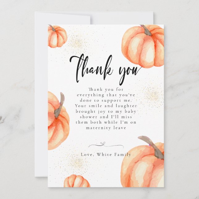 Baby shower Citrouille Orange moderne Merci Cartes (Devant)