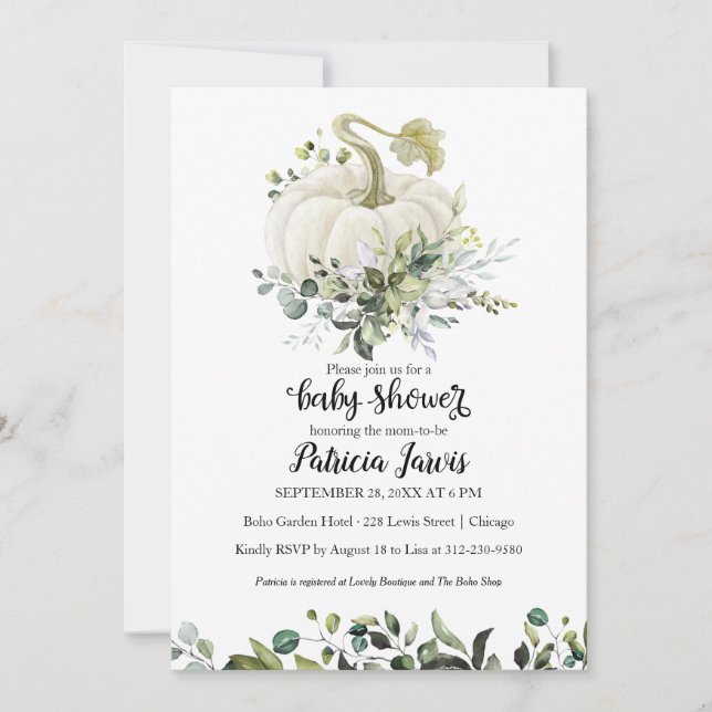 Baby shower Citrouille vert Invitation (Devant)