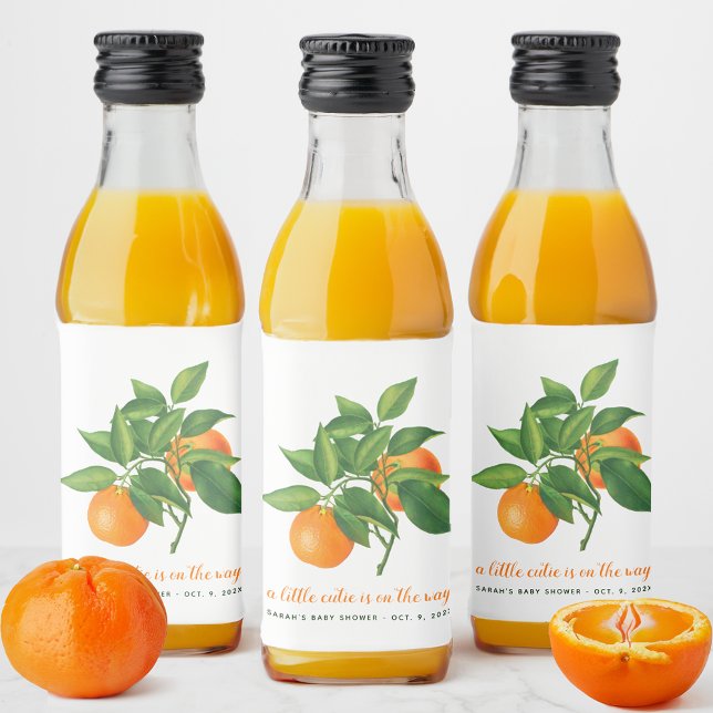 Baby Shower Citrus A Little Cutie Orange Script Liquor Bottle Label (Creator Uploaded)