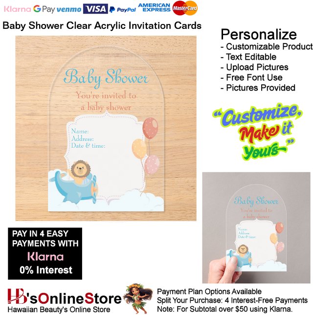 Baby Shower Clear Acrylic Invitation Card 7 (Baby Shower Birth Party Supplies Celebrate Clear Acrylic Invitations 7.)
