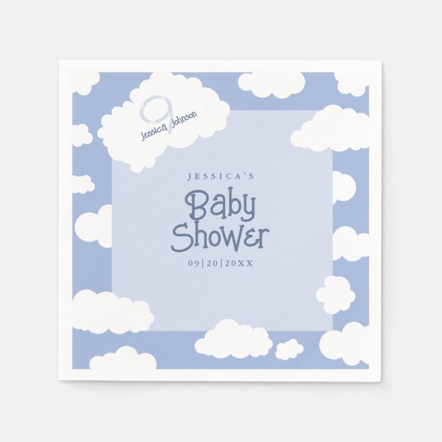 Baby Shower Cloud Nine 9 Cute Whimsical Party Napkin (Front)
