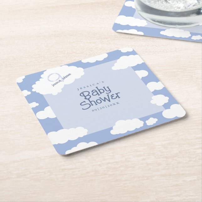 Baby Shower Cloud Nine 9 Cute Whimsical Party Square Paper Coaster (Angled)