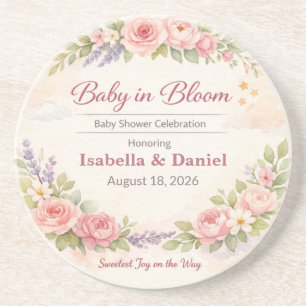 Baby Shower Coasters Teddy Bear Baby in Bloom