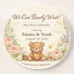 Baby Shower Coasters | Teddy Bear | Bearly Wait<br><div class="desc">Celebrate with teddy bear coasters — pastel woodland charm for baby showers, keepsakes, and joyful memories. Add charm and practicality to your baby shower with these teddy bear baby shower coasters. Featuring a soft pastel woodland design with whimsical florals, mushrooms, stars, and a cuddly bear holding a balloon, these coasters...</div>