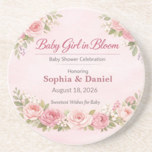 Baby Shower Coasters Teddy Bear Girl in Bloom