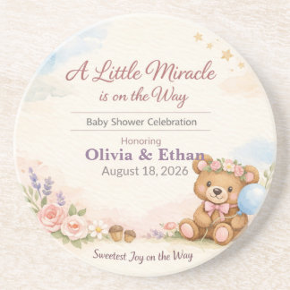 Baby Shower Coasters | Teddy Bear | Little Miracle