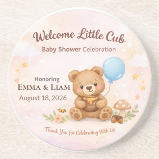 Baby Shower Coasters | Teddy Bear | Pastel Clouds