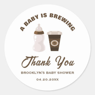Baby Shower Coffee A Baby Is Brewing Brown White Classic Round Sticker