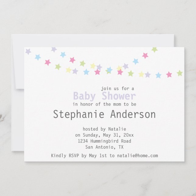 Baby Shower Colourful Pastel Stars Decoration Invitation (Front)