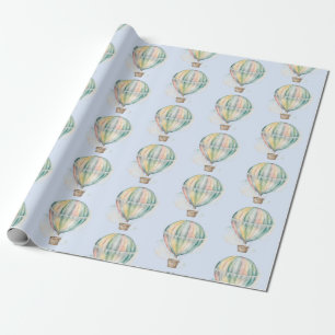 Baby shower, colourful watercolor hot air balloon wrapping paper