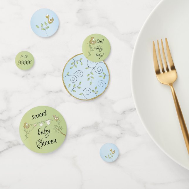 Baby shower Confetti Gold Blue Birds (Groupe)