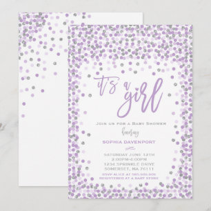 Baby shower Confetti Invitation Lavande & Argent