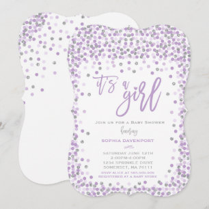 Baby shower Confetti Invitation Lavande et Argent