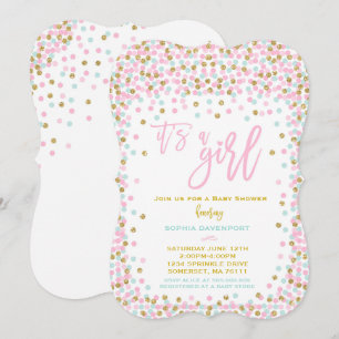 Baby Shower Confetti Invitation Pink Mint And Gold