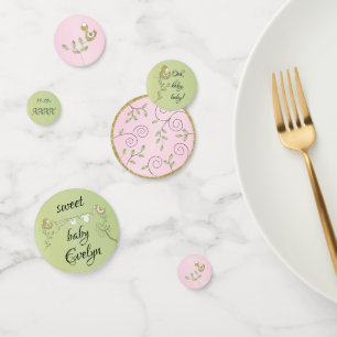 Baby shower Confetti Oiseaux dorés roses
