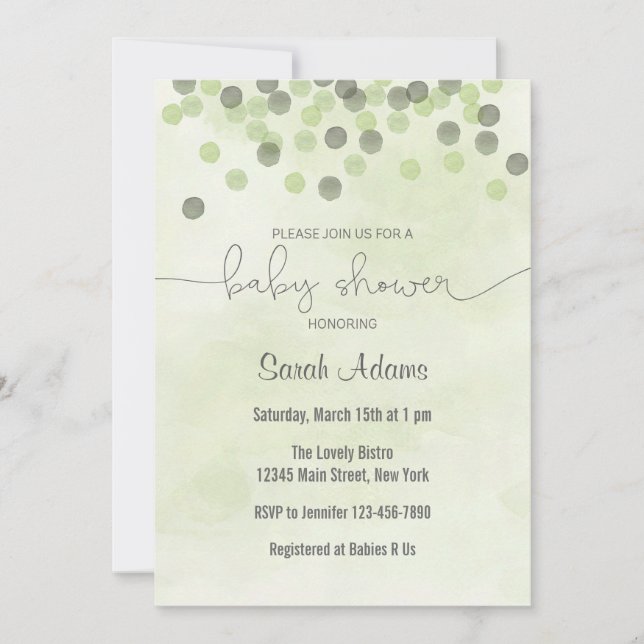 Baby shower Confetti Vert clair Invitation (Devant)