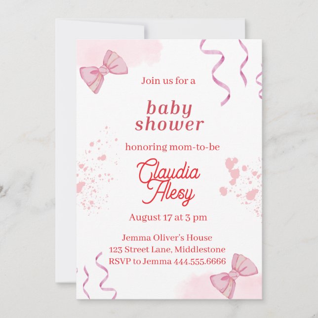 Baby shower coquette modifiable Invitation 3 (Devant)