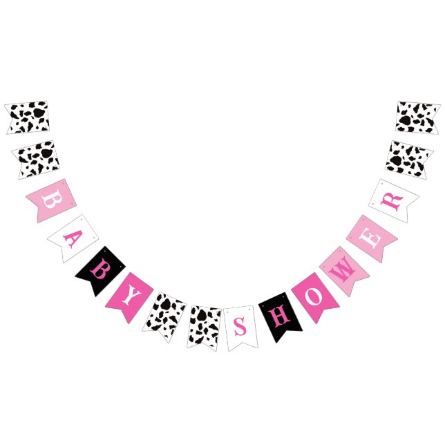 Baby Shower Cow Print Pink White Black Bunting Flags (All)