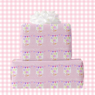 Baby Shower Custom Text Girl's Pink Gift Wrapping Paper
