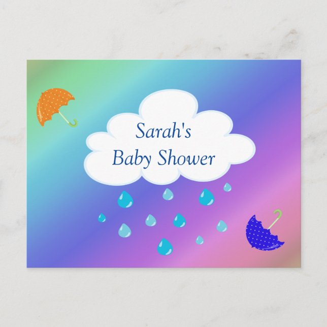 Baby Shower Custom with Cloud Umbrellas Rainbow Postcard (Front)