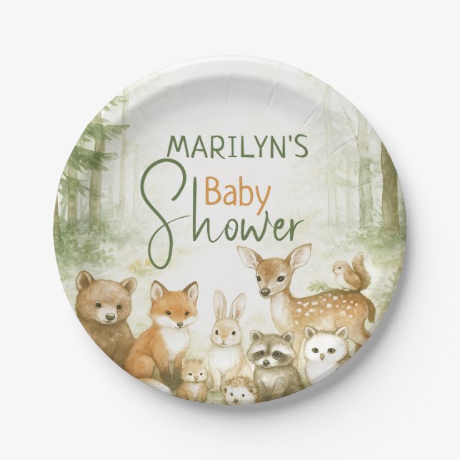Baby Shower Cute Baby Animals Paper Plate (Front)