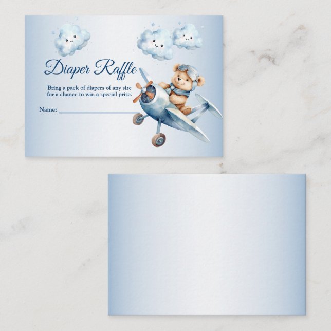 Baby Shower Cute Baby Bear Pilot Blue Airplane Enclosure Card (Front/Back)
