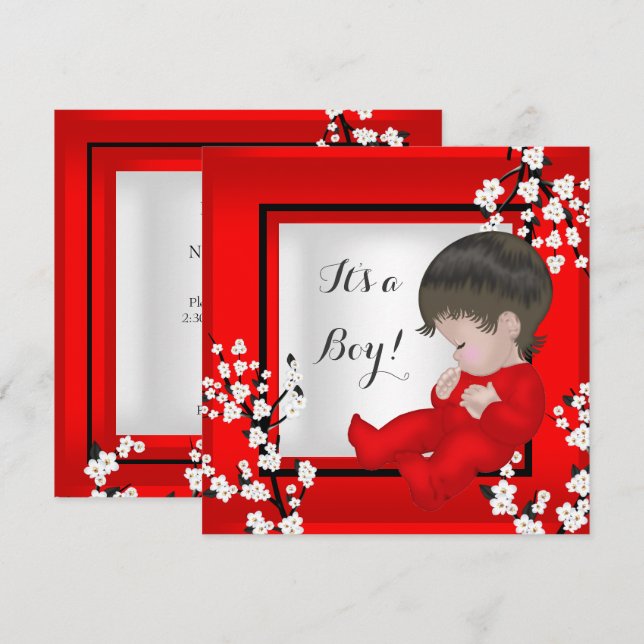 Baby Shower Cute Baby Boy Red Blossom C Invitation (Front/Back)