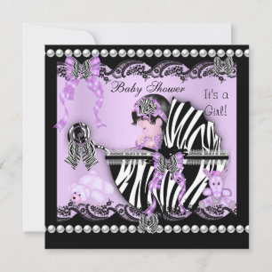 Baby Shower Cute Baby Girl Lilac Zebra Lace Invitation