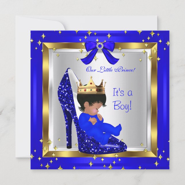 Baby Shower Cute Boy Prince Royal Blue Shoe 4 Invitation (Front)