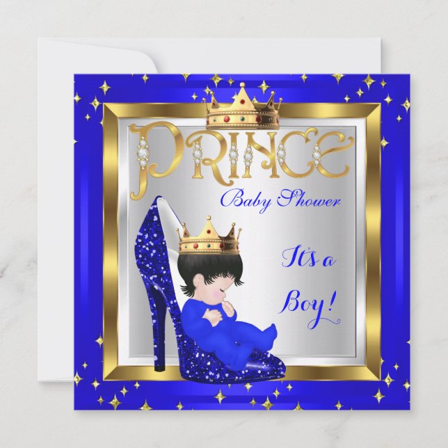 Baby Shower Cute Boy Prince Royal Blue Shoe D1 Invitation (Front)