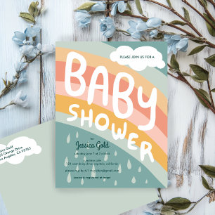 BABY SHOWER Cute Clouds Rainbow Rain Custom  Invitation Postcard