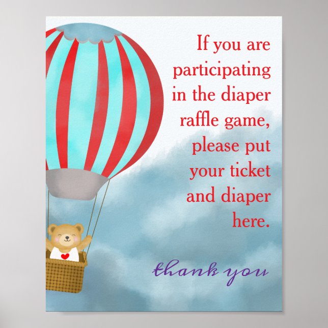 Baby Shower Cute Cub Diaper Raffle Sign (Front)