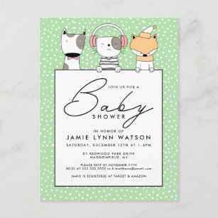 BABY SHOWER   Cute Doodle Animals Invitation Postc Postcard