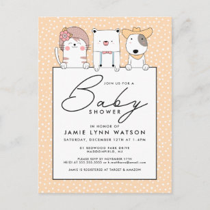 BABY SHOWER   Cute Doodle Animals Invitation Postcard