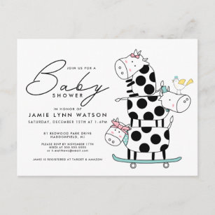 BABY SHOWER   Cute Doodle Cows Postcard