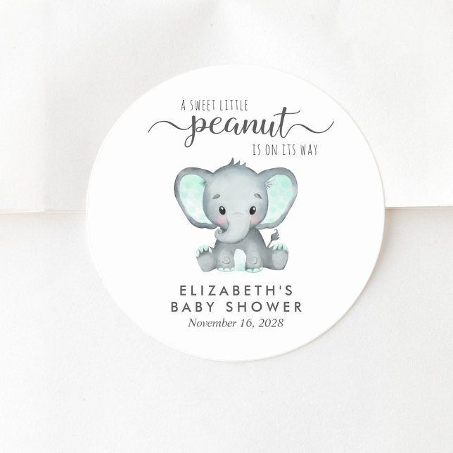 Baby Shower Cute Elephant Classic Round Sticker (Creator Uploaded)